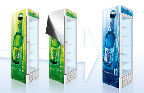 Beispiele von Wechselwerbungen mit Magnetfolie für Getränke-Kühlschränke, schnelle kostengünstige Lösung für zielgruppenbasierte Werbung  |  Handmade Interactive Werbeagentur Design, Entwicklung, Produktion
